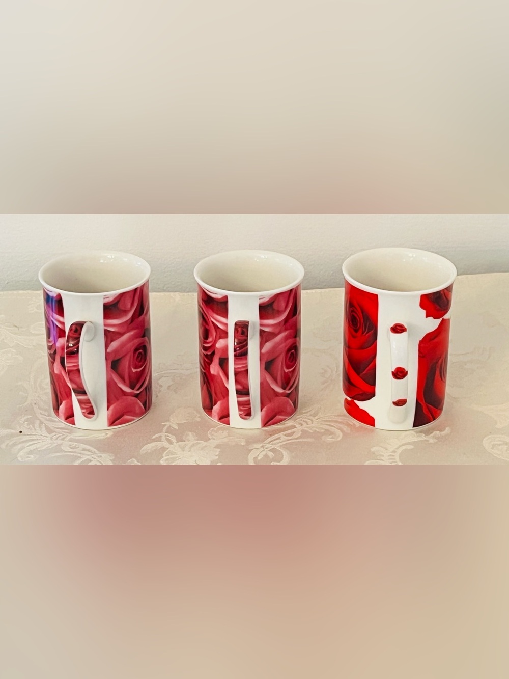 Rose Print Latte Mug Set Pink Floral Cottagecore Tea Coffee Cups NWOB - Picture 7 of 16